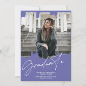 Invitation Cool violet bleu script de diplôme de deuxième cyc (Devant)