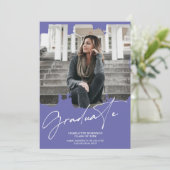 Invitation Cool violet bleu script de diplôme de deuxième cyc (Debout devant)