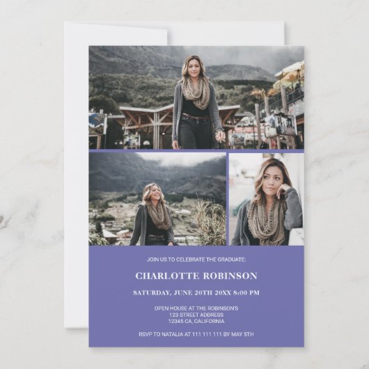 Invitation Cool violet bleu script de diplôme de deuxième cyc (Dos)