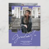 Invitation Cool violet bleu script de diplôme de deuxième cyc (Devant / Derrière)