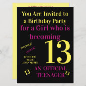 Invitation Cool Vous avez 13 ans, anniversaire officiel d'ado (Devant / Derrière)