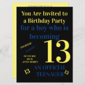 Invitation Cool Vous avez 13 ans, anniversaire officiel d'un (Devant / Derrière)