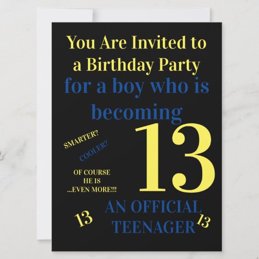 Invitation Cool Vous avez 13 ans, anniversaire officiel d'un (Devant)