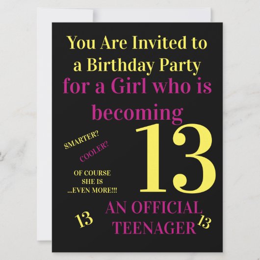 Invitation Cool Vous avez 13 ans, anniversaire officielle d'u (Devant)