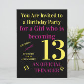 Invitation Cool Vous avez 13 ans Officiel Anniversaire Fille (Debout devant)