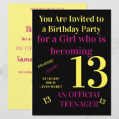 Invitation Cool Vous avez 13 ans Officiel Anniversaire Fille (Devant / Derrière)