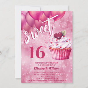 Invitation Cool whimsy Girly rose ballon cupcake