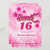 Invitation Cool whimsy moderne super star typographie rose ro (Devant / Derrière)