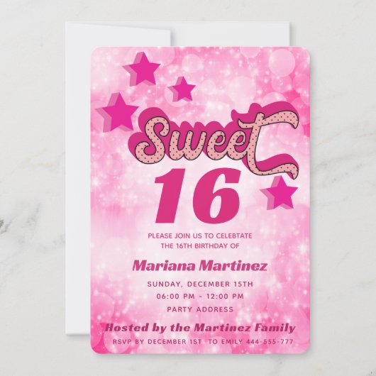 Invitation Cool whimsy moderne super star typographie rose ro (Devant)