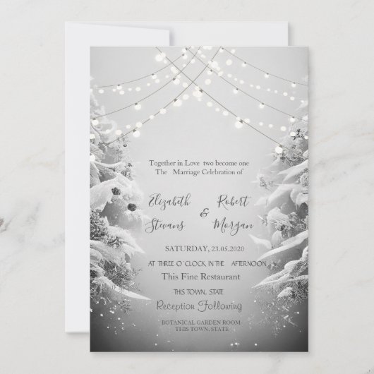 Invitation Cool Winter Wonderland, String Lights Mariage de n (Devant)