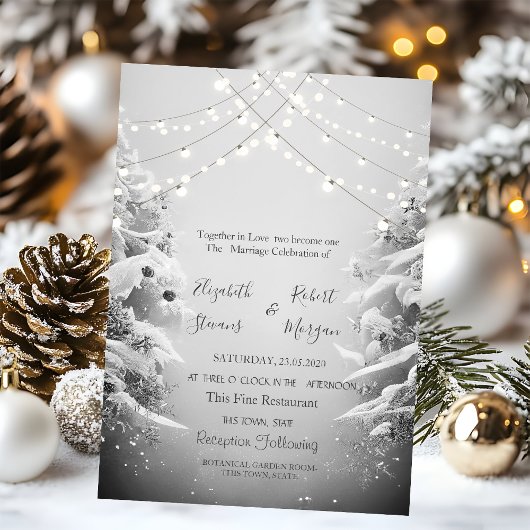 Invitation Cool Winter Wonderland, String Lights Mariage de n
