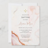 Invitation Cooper et faux marbre rose Baptême orthodoxe (Devant)