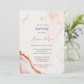 Invitation Cooper et faux marbre rose Baptême orthodoxe (Debout devant)