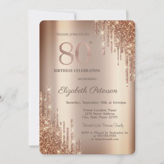 Invitation Cooper Glitter Drips 80e Anniversaire (Devant)