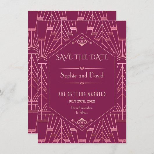 Invitation Cooper Rose Great Gatsby 1920 Enregistrer la date (Devant / Derrière)