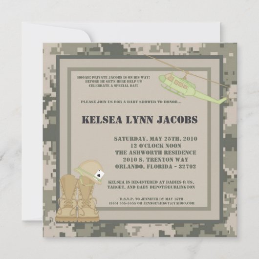Invitation copie d'ACU de Camo d'ARMÉE d'invitation du baby (Devant)