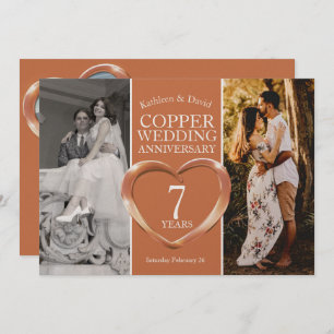 Invitation Copper 7e anniversaire mariage fête coeur