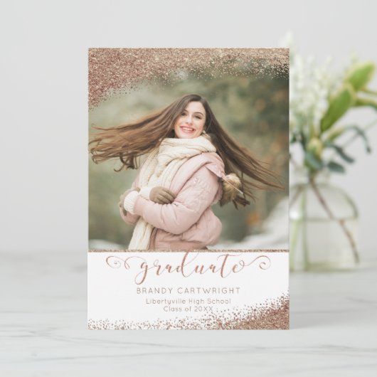 Invitation Copper Blush Gold Parties scintillant Élégant Scri (Debout devant)