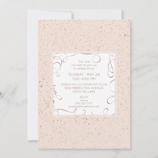 Invitation Copper Blush Gold Parties scintillant Élégant Scri (Dos)