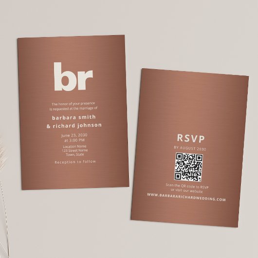 Invitation Copper Brown Minimalist QR Wedding