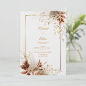 Invitation Copper Gilded Autumn Botanical Frame Wedding (Debout devant)