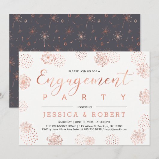 Invitation Copper & Gray | Simple Fête de Fiançailles Moderne (Devant / Derrière)