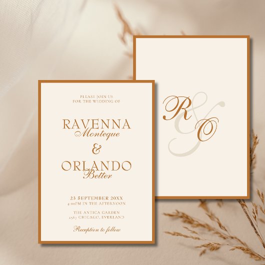 Invitation Copper Ivory Monogram Glam | Mariage Old Money