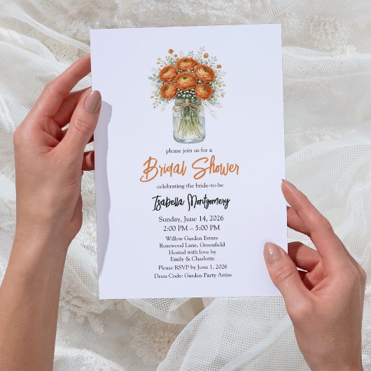 Invitation Copper Palette Ranunculus Mason Jar Bridal Shower