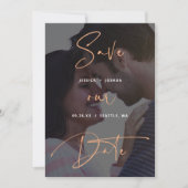 Invitation Copper Script Vellum Look Photo Enregistrer la dat (Devant)