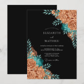 Invitation Copper Teal Floral Whimsy Wedding (Devant / Derrière)