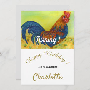 Invitation Coq coloré 1er anniversaire