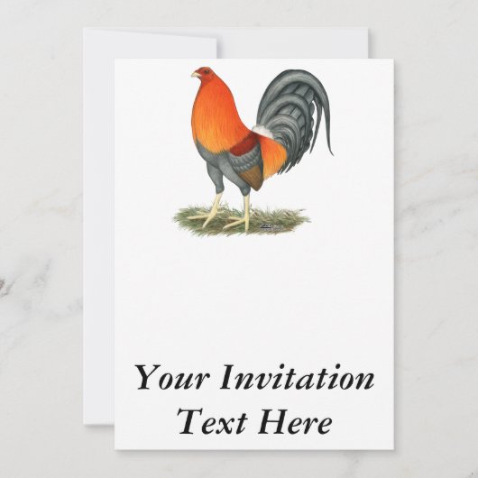 Invitation Coq de combat bleu rouge (Devant)