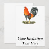 Invitation Coq de combat bleu rouge (Devant / Derrière)