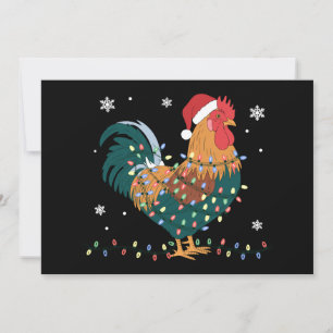 Invitation Coq de Noël Chapeau de Père Noël Lumières Flocons