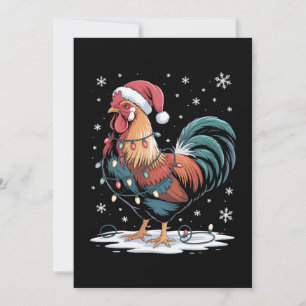 Invitation Coq de Noël Chapeau de Père Noël Poulet Lumières F