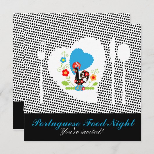 Invitation Coq portugais avec pois noirs (Devant / Derrière)