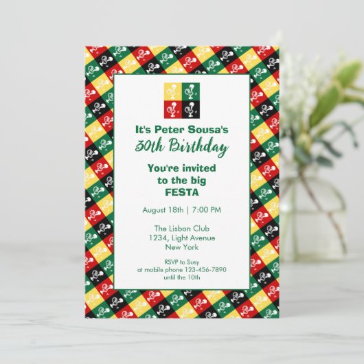 Invitation Coq portugais de Barcelone fête d'anniversaire (Debout devant)