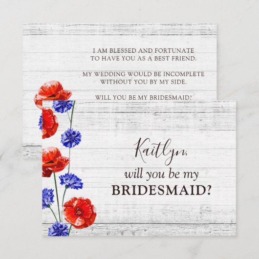 Invitation Coquelicot Bleuet Rustique Proposition de Mariage  (Devant / Derrière)
