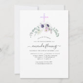 Invitation Coquelicot Violet Poussiéreux Floral Baptême (Devant)
