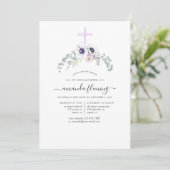 Invitation Coquelicot Violet Poussiéreux Floral Baptême (Debout devant)