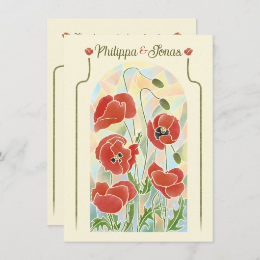 Invitation Coquelicots en Verre Coloré (Devant / Derrière)