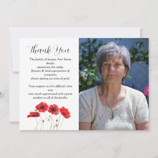 Invitation Coquelicots Fleur Rouge Funéraire Décès Merci (Devant)