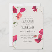 Invitation Coquelicots Floral Romantique Chic Code QR Mariage (Devant)