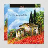 Invitation COQUELICOTS PAYSAGE DE LA TOSCANE Champs de fleurs (Devant / Derrière)