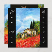 Invitation COQUELICOTS PAYSAGE DE LA TOSCANE Champs de fleurs (Devant / Derrière)
