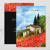 Invitation COQUELICOTS PAYSAGE DE TOSCANE Champs de fleurs ro (Devant / Derrière)