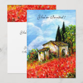 Invitation COQUELICOTS PAYSAGE DE TOUSCANE Fleurs rouges Cham (Devant / Derrière)