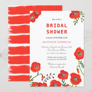 Invitation coquelicots rouges floraux mariage moderne enterre