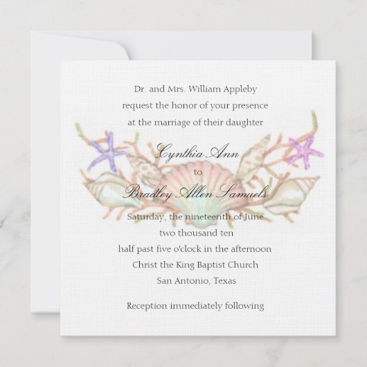 Invitation Coques colorées mariages et corail (Devant)