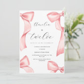 Invitation Coquette 12e anniversaire fille rose bow 13e 18e (Debout devant)